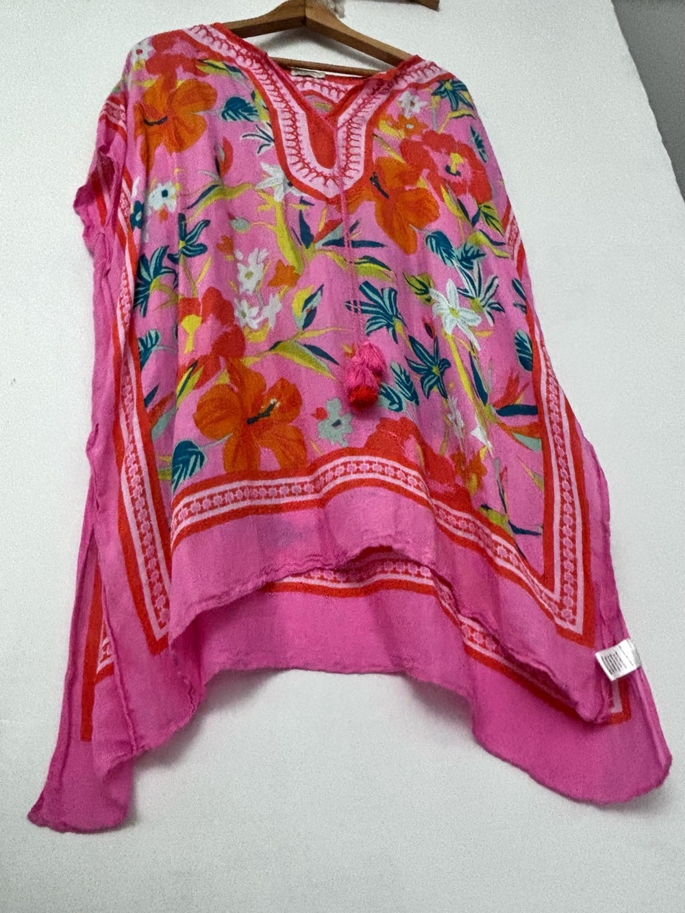 Spartina 449 Pink Tropical Floral Tassel Swimsuit Coverup Resort One Size - Picture 3 of 13
